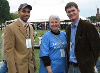 Kadir Nelson, Library of Congress reference specialist Maja Keech, and Mo Willems. 2006 National Book Festival, Washington, D.C.