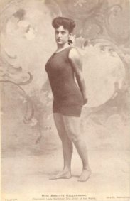 Annette Kellerman, c. 1903 - 1913. Publicity photo in her self-designed swimwear. Image in the public domain.