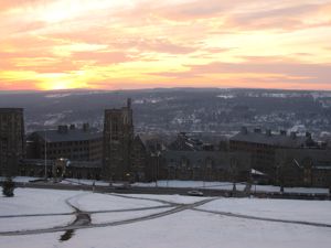 Looking out over Ithaca from Cornell’s Libe Slope at sunset